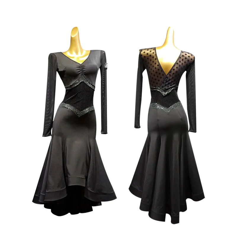 Black ballroom dance competition dress for dancing ballroom dress standard dance dress waltz dress fringe dance wear dot dress
Black ballroom dance competition dress for dancing ballroom dress standard dance dress waltz dress fringe dance wear dot dress