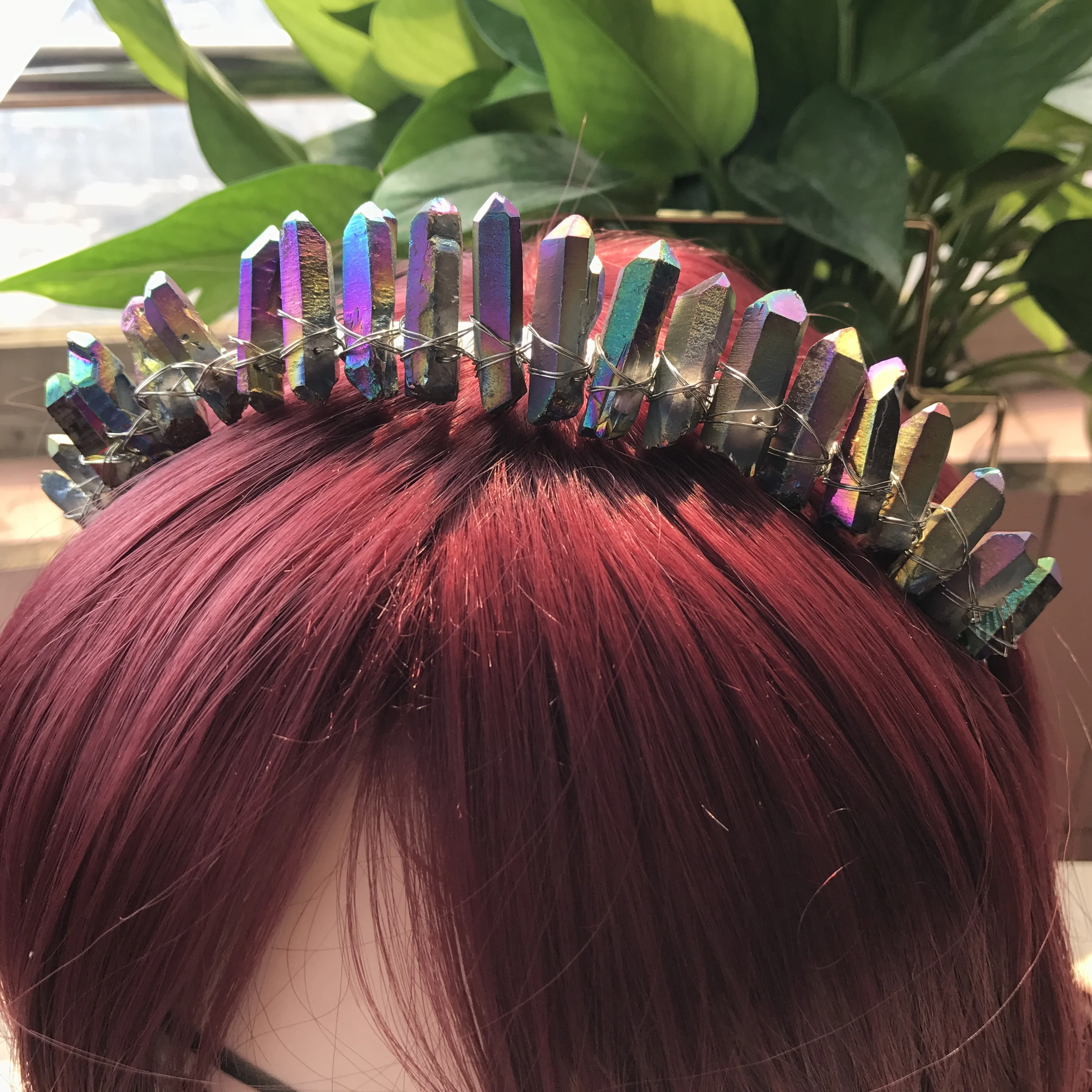 Rainbow Titanium Raw Crystal Point Crown Tiara,Healing Reiki Quartz Witch Party Bridal Witchcraft Women Hairband Jewelry QC5004
Rainbow Titanium Raw Crystal Point Crown Tiara,Healing Reiki Quartz Witch Party Bridal Witchcraft Women Hairband Jewelry QC5004