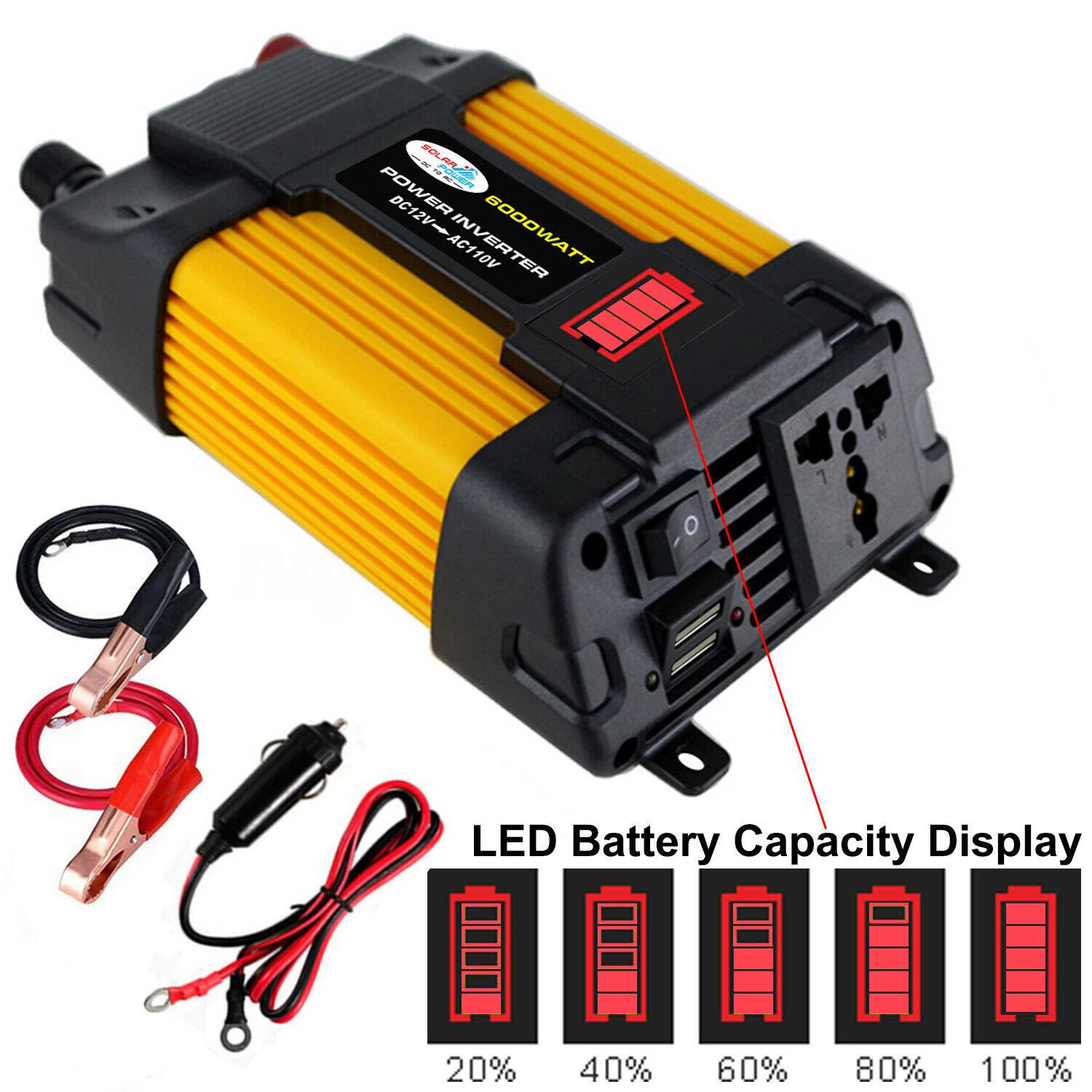 4000/6000W Solar Car Power Inverter Voltage transformer DC12 To AC110/220V Sine Wave Converter 2USB Interfaces Home Appliances
4000/6000W Solar Car Power Inverter Voltage transformer DC12 To AC110/220V Sine Wave Converter 2USB Interfaces Home Appliances