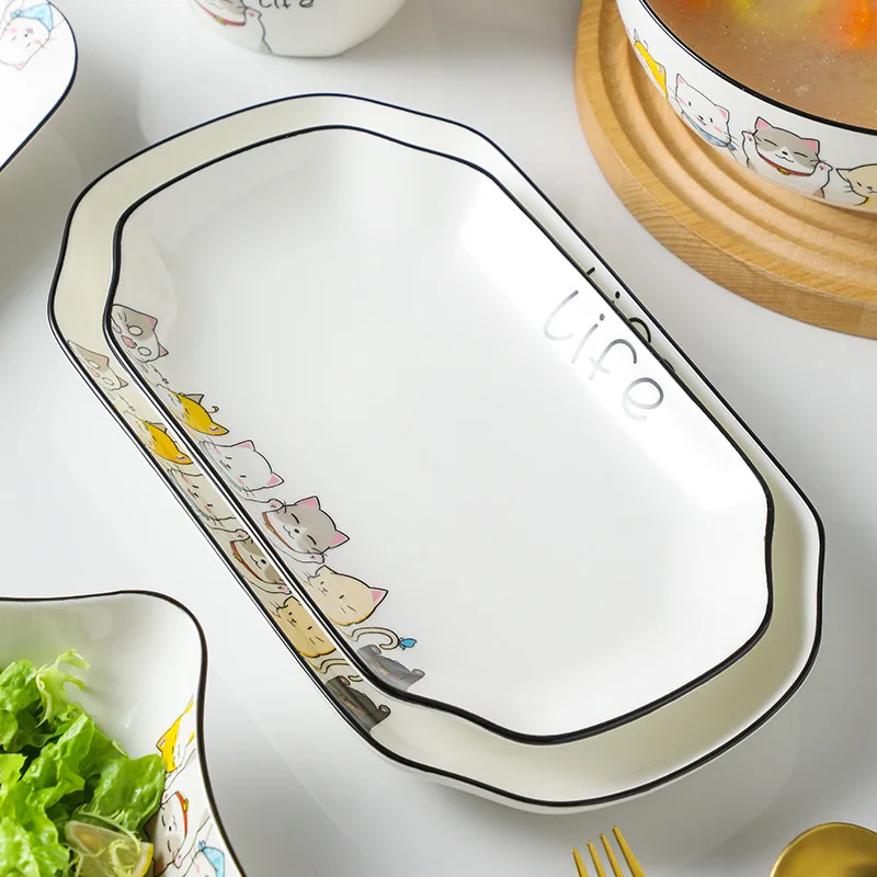 Steamed fish dishes cartoon household new ceramic rectangular tableware tray
Steamed fish dishes cartoon household new ceramic rectangular tableware tray