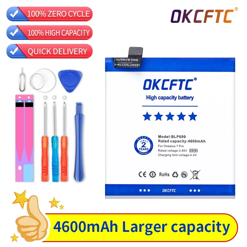 OKCFTC Original For OnePlus 7 Pro Phone Battery BLP699 4600mAh High Capacity One Plus Phone Batteries Free Tools Phone AKKU
OKCFTC Original For OnePlus 7 Pro Phone Battery BLP699 4600mAh High Capacity One Plus Phone Batteries Free Tools Phone AKKU