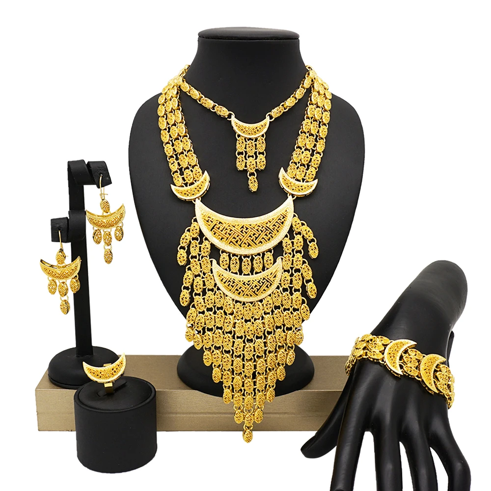 Dubai Jewelry Sets Big Necklace Classic Moon Shape African Women Wedding Jewelry Sets For Bride Wedding
Dubai Jewelry Sets Big Necklace Classic Moon Shape African Women Wedding Jewelry Sets For Bride Wedding