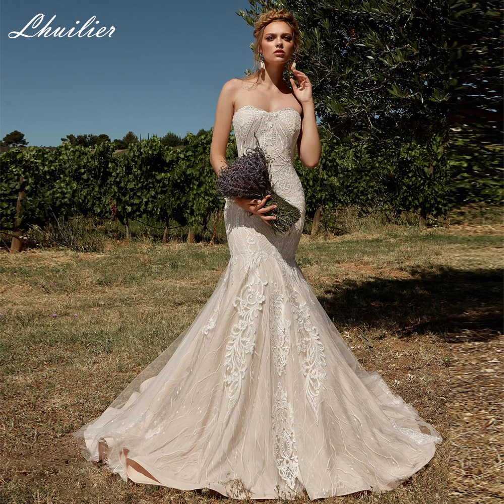 Lhuilier Customized Women's Strapless Lace Mermaid Wedding Dresses Zipper Back Floor Length Bridal Gowns with Sleeves
Lhuilier Customized Women's Strapless Lace Mermaid Wedding Dresses Zipper Back Floor Length Bridal Gowns with Sleeves