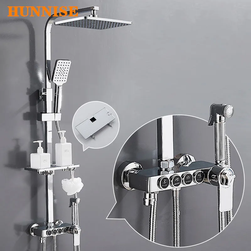 Chrome Thermostatic Shower Set Solid Brass Bathroom Mixer Faucet Rainfall Shower Head Wall Mounted Hot Cold Chrome Shower Set
Chrome Thermostatic Shower Set Solid Brass Bathroom Mixer Faucet Rainfall Shower Head Wall Mounted Hot Cold Chrome Shower Set