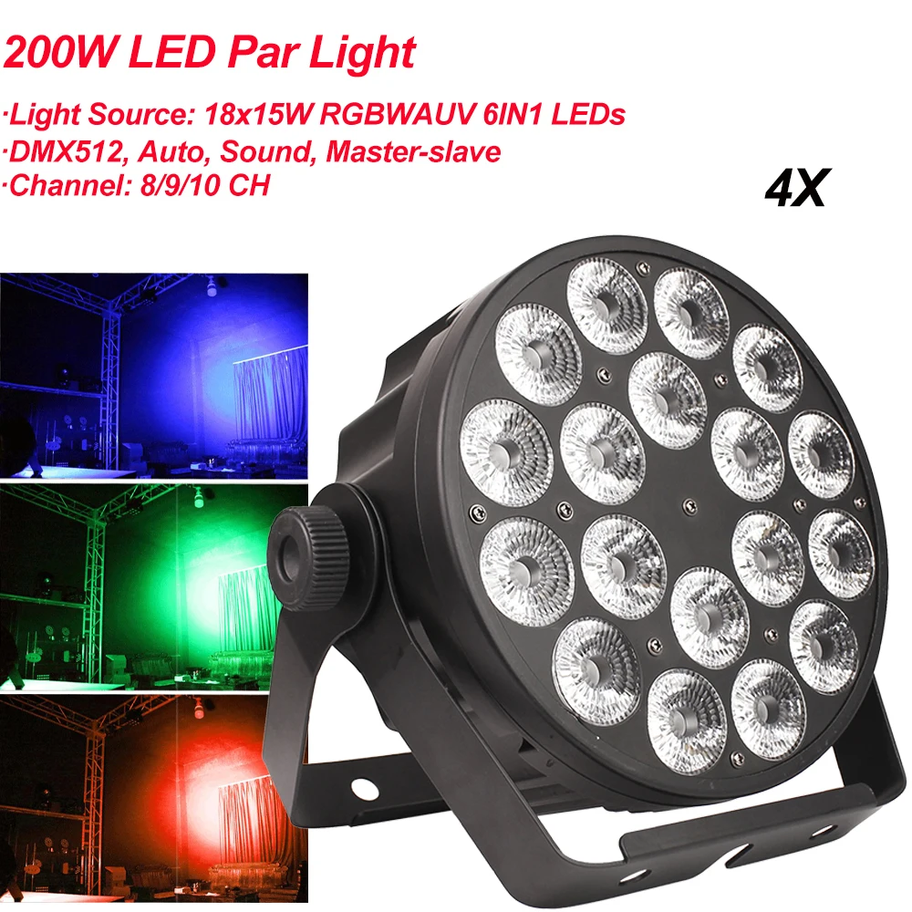 4 шт./лот светодиодный плоский пар 18x15 Вт RGBWAUV 6 в 1 освещение DMX512 светодиодное сценическое освещение для дискотек, клубных шоу, вечеринок, ночного клуба
4 шт./лот светодиодный плоский пар 18x15 Вт RGBWAUV 6 в 1 освещение DMX512 светодиодное сценическое освещение для дискотек, клубных шоу, вечеринок, ночного клуба