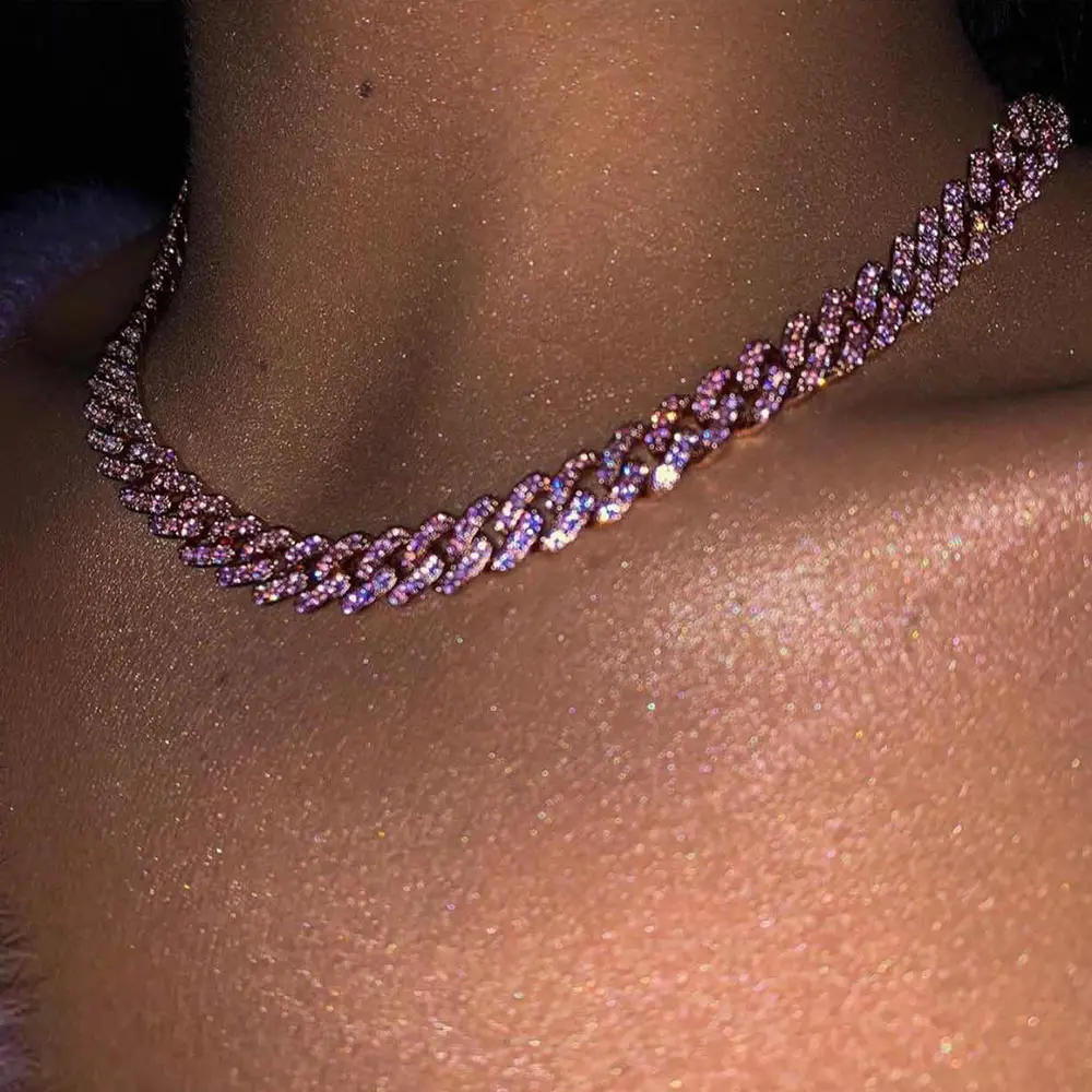 New Pink Clear Crystal Paved Miami Curb Cuban Chain Necklace For Women Multicolor Iced Out Cuban Link Chain Jewelry Adjustable
New Pink Clear Crystal Paved Miami Curb Cuban Chain Necklace For Women Multicolor Iced Out Cuban Link Chain Jewelry Adjustable