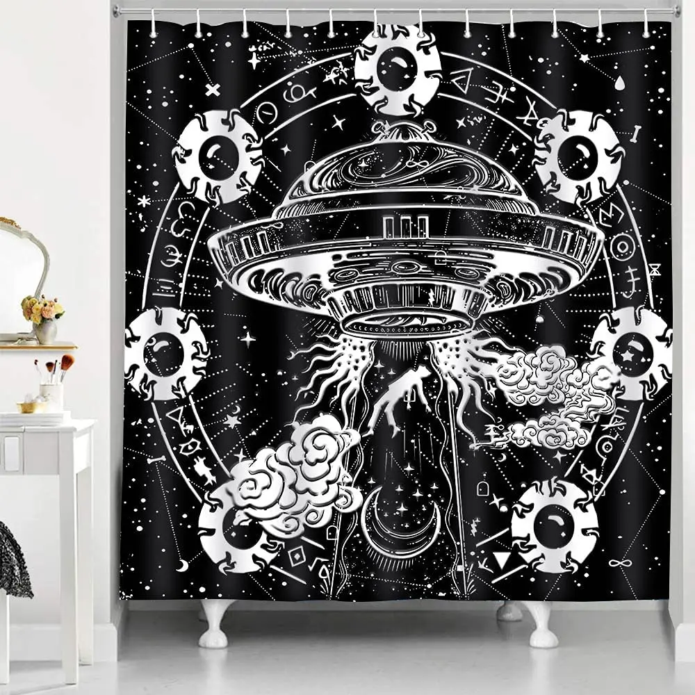UFO Shower Curtain Alien Spaceship Black Watercolor UFO Symbol Mystery Design Bathroom Decor Waterproof Polyester with Hooks
UFO Shower Curtain Alien Spaceship Black Watercolor UFO Symbol Mystery Design Bathroom Decor Waterproof Polyester with Hooks