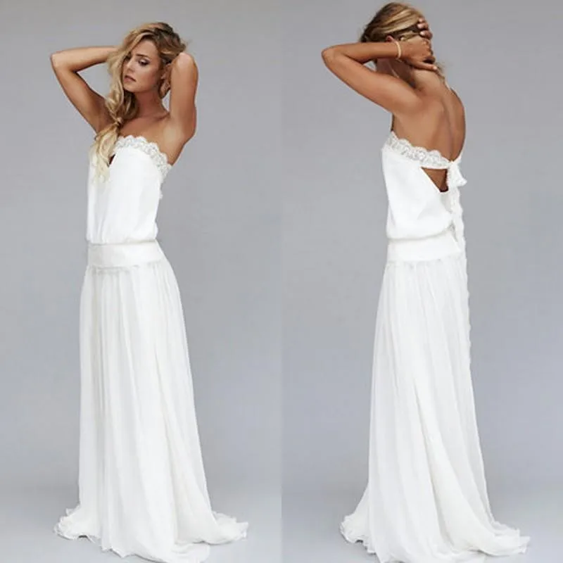 2021 New Unique Beach Wedding Dresses Cheap Dropped Waist Bohemian Strapless Backless Boho Bridal Gowns Lace Ribbon Custom Made
2021 New Unique Beach Wedding Dresses Cheap Dropped Waist Bohemian Strapless Backless Boho Bridal Gowns Lace Ribbon Custom Made