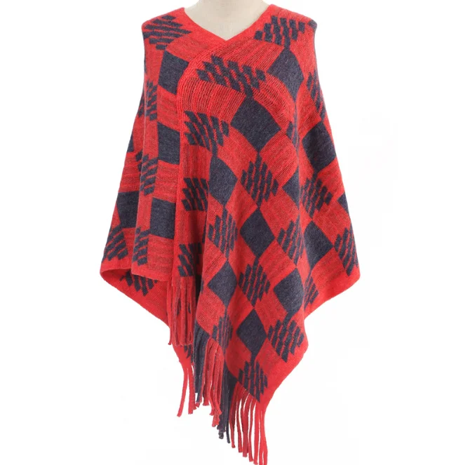 Warm Blouse European American Women's Tassel Cloak Shawl Plaid Knitted Pullover Cloak Coat Imitation Cashmere Sweater Red
Warm Blouse European American Women's Tassel Cloak Shawl Plaid Knitted Pullover Cloak Coat Imitation Cashmere Sweater Red