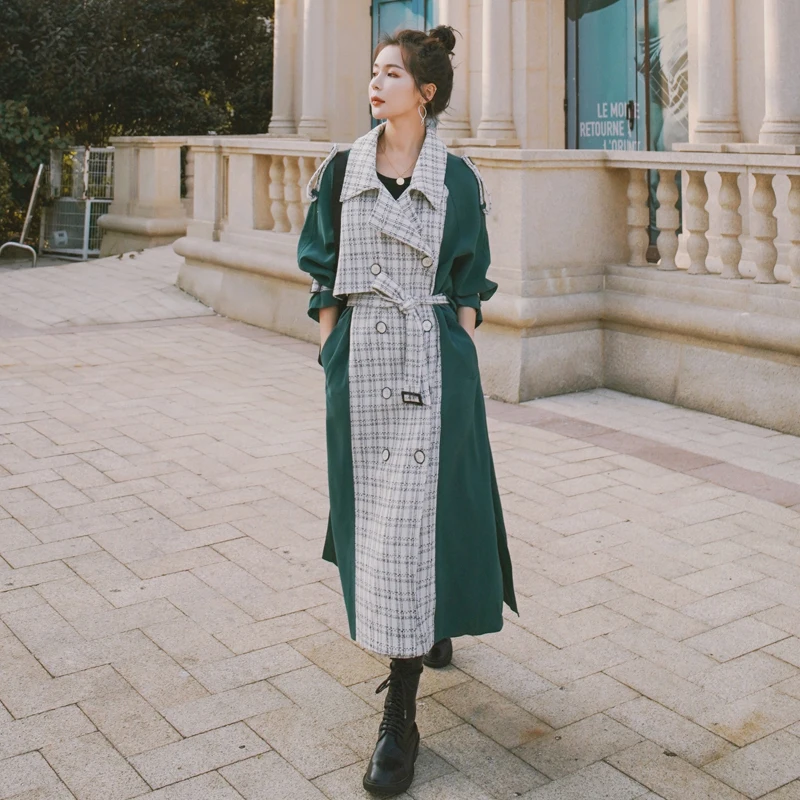 Brand Pop European Style Women Trench Coat Long Double-Breasted with Belt Patchwork Lady Duster Coat Spring Autumn Outerwear
Brand Pop European Style Women Trench Coat Long Double-Breasted with Belt Patchwork Lady Duster Coat Spring Autumn Outerwear