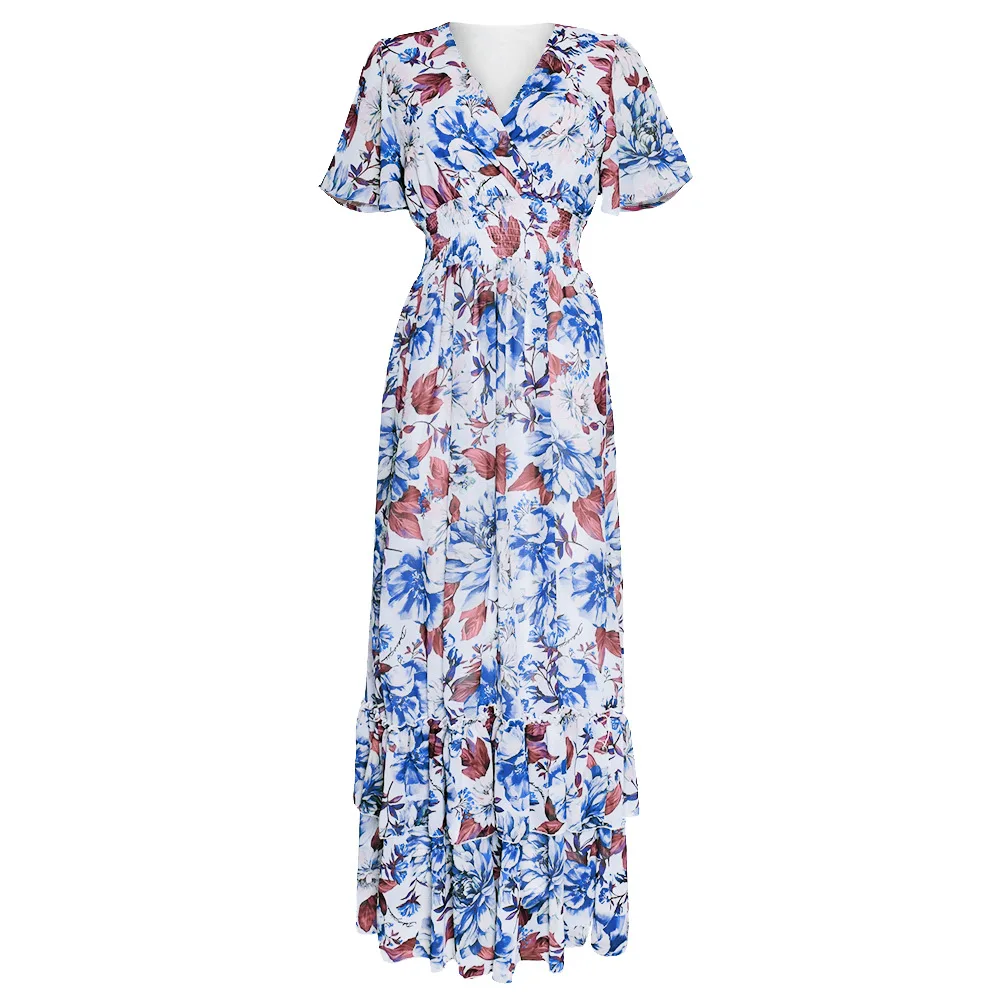 Floral Printing African Dresses Women V-collar Short Sleeve Elastic Female Maxi Vestidos Robe Cake Dress Latest Muslim Fashion
Floral Printing African Dresses Women V-collar Short Sleeve Elastic Female Maxi Vestidos Robe Cake Dress Latest Muslim Fashion