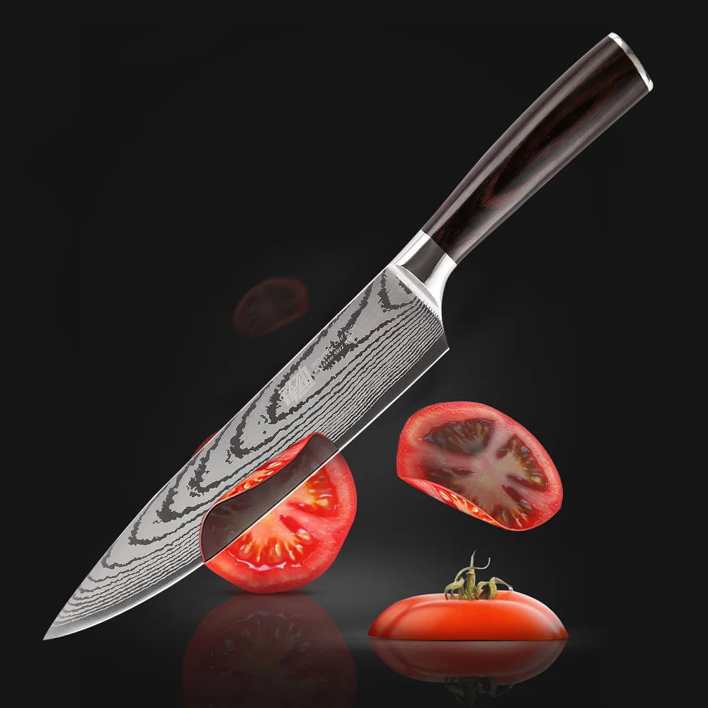 Laser pattern Kitchen Knife 8 inch Professional Japanese Chef Knives Quality Stainless Steel Full Tang Meat Cleaver Slicer
Laser pattern Kitchen Knife 8 inch Professional Japanese Chef Knives Quality Stainless Steel Full Tang Meat Cleaver Slicer