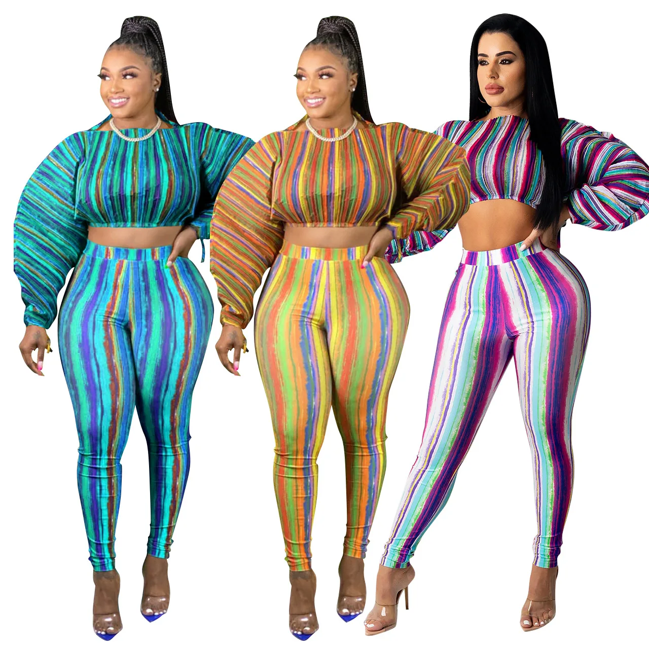 2021 Summer Skinny Fashion Women Printing Two Pieces Sets Lantern Sleeve Crop Top and Pant Sets African Clothes Women Suit
2021 Summer Skinny Fashion Women Printing Two Pieces Sets Lantern Sleeve Crop Top and Pant Sets African Clothes Women Suit