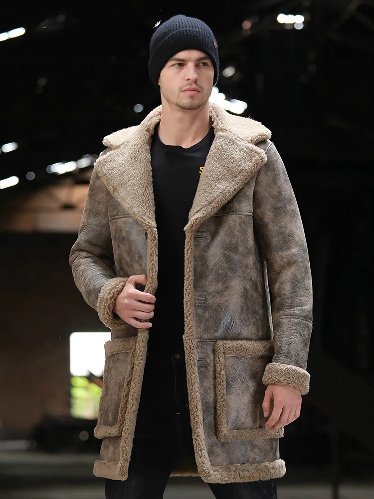Genuine Leather Jacket Men New Mens Shearling Jacket Long Single-breasted Sheepskin Leather Jacket Wool Liner
Genuine Leather Jacket Men New Mens Shearling Jacket Long Single-breasted Sheepskin Leather Jacket Wool Liner