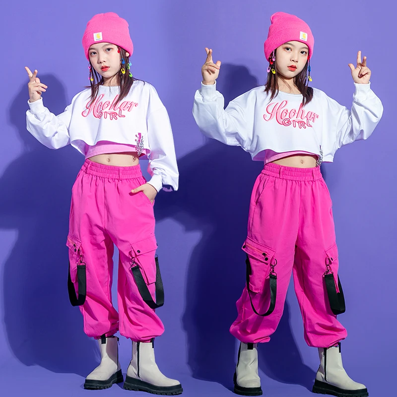 Jazz Dance Costumes For Girls White Crop Tops Rose Red Cargo Pants Outfits Kids Clothing Hiphop Dance Performance Wear DQS15052
Jazz Dance Costumes For Girls White Crop Tops Rose Red Cargo Pants Outfits Kids Clothing Hiphop Dance Performance Wear DQS15052