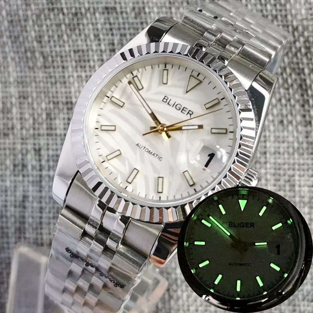 BLIGER Dress White NH35A Palm White Dial 36mm/39mm Mechanical Selfwinding Men Watch Jubilee Band Screw Crown Baton Hand
BLIGER Dress White NH35A Palm White Dial 36mm/39mm Mechanical Selfwinding Men Watch Jubilee Band Screw Crown Baton Hand