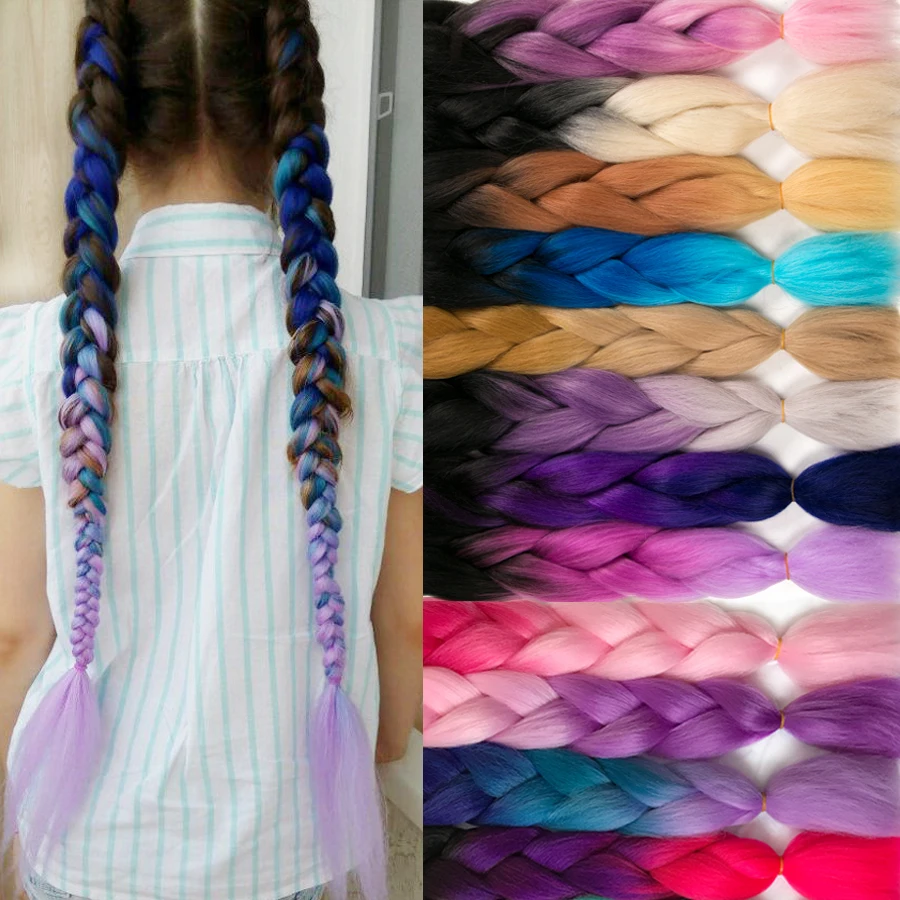 Ombre Synthetic Braiding Hair Extensions 24'' 100g Jumbo Braids Two Tone Ombre Color Pink Black Blue Box braids
Ombre Synthetic Braiding Hair Extensions 24'' 100g Jumbo Braids Two Tone Ombre Color Pink Black Blue Box braids