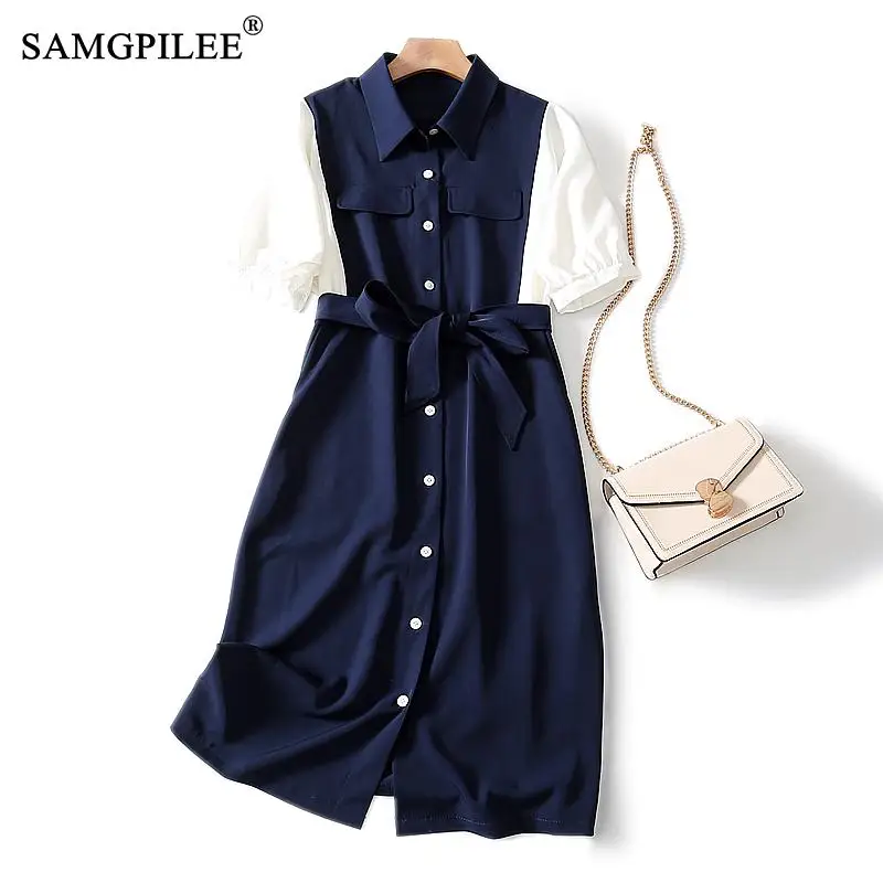 Summer Dress Women Casual Dresses For Women A-line Patchwork Knee-length Lantern Sleeve Empire Turn-down Collar Dresses Women
Summer Dress Women Casual Dresses For Women A-line Patchwork Knee-length Lantern Sleeve Empire Turn-down Collar Dresses Women