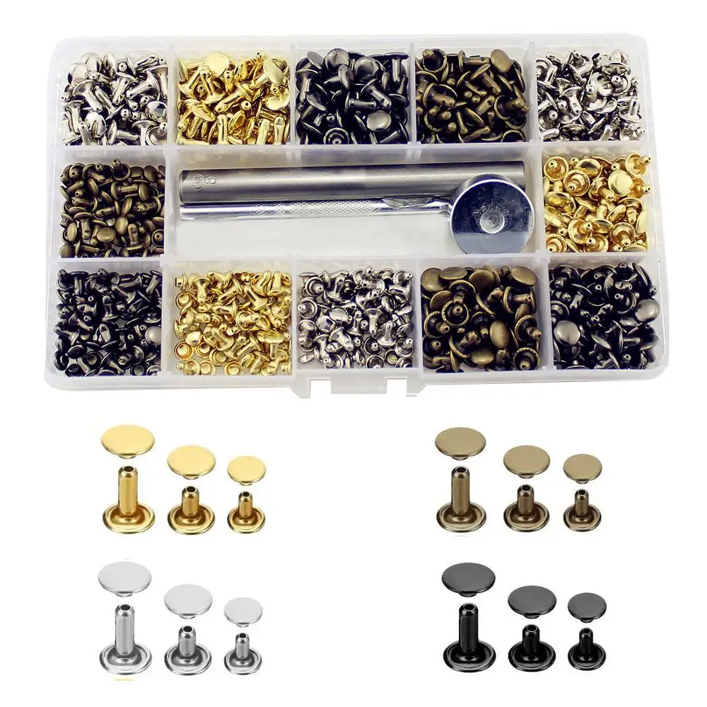 360 Sets Brass Leather Rivets 3 Sizes 4 Colors Double Cap Tire Studs With Setting Tool Kit Handmade DIY Craft Decoration
360 Sets Brass Leather Rivets 3 Sizes 4 Colors Double Cap Tire Studs With Setting Tool Kit Handmade DIY Craft Decoration