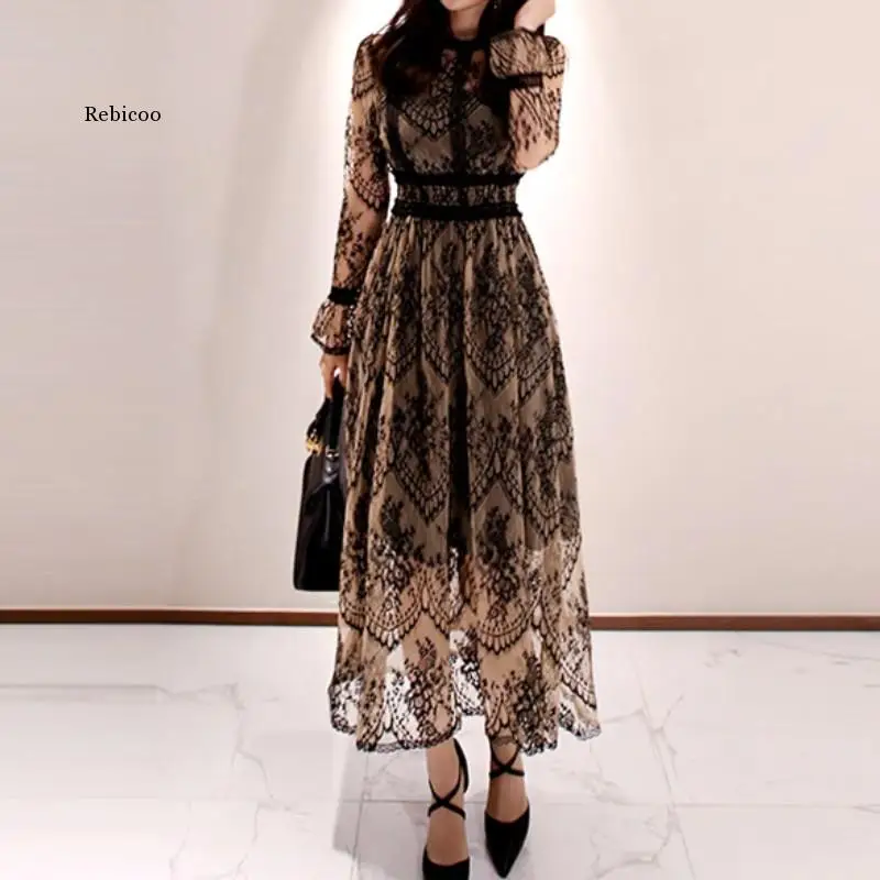 Women Spring Elegant Sexy Vintage Lace Long Sleeve O-Neck Robe Femme Ol High Waist Casual Slim Party Dresses
Women Spring Elegant Sexy Vintage Lace Long Sleeve O-Neck Robe Femme Ol High Waist Casual Slim Party Dresses