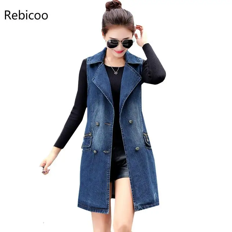Autumn denim vest women Korean Double-breasted sleeveless jean ladies long vest elegant women's coats
Autumn denim vest women Korean Double-breasted sleeveless jean ladies long vest elegant women's coats