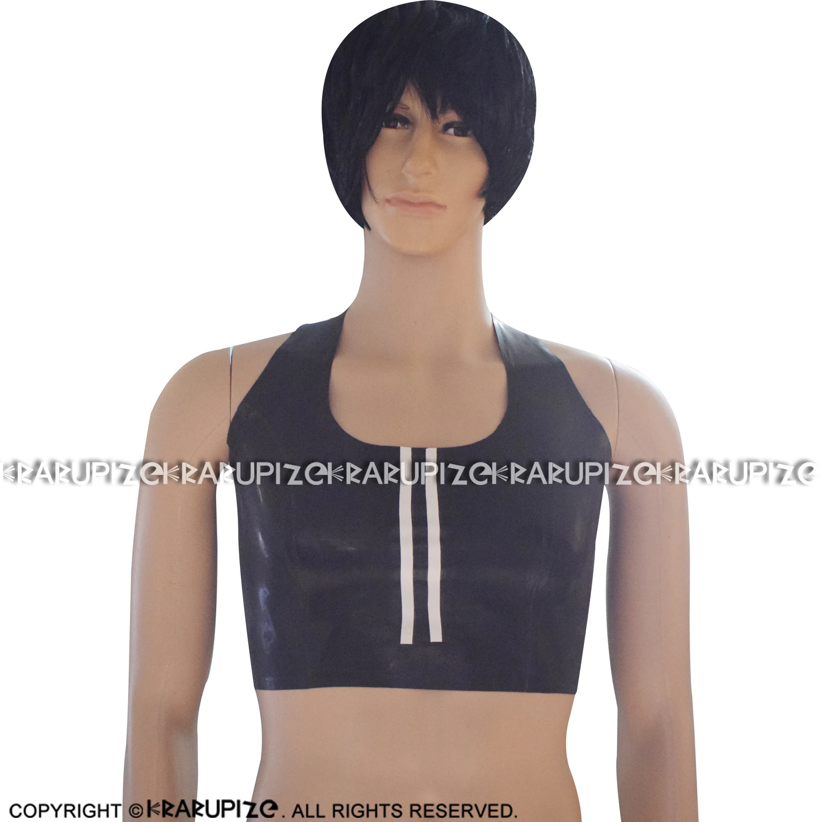 Black And White Sexy Halter Latex Shirt With Stripes Rubber Crop Top Clothes Clothings YF-0128
Black And White Sexy Halter Latex Shirt With Stripes Rubber Crop Top Clothes Clothings YF-0128