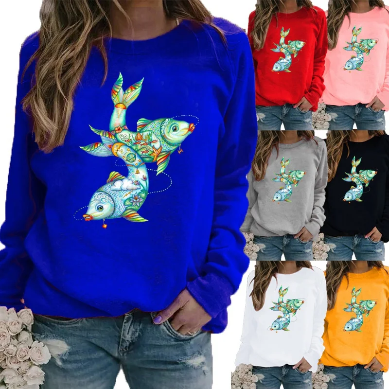 Women Winter Fashion Clothing Fish Printed Casual Sweatshirt Long Sleeve Tops T-shirt Ladies Round Neck Pullover Sweater
Women Winter Fashion Clothing Fish Printed Casual Sweatshirt Long Sleeve Tops T-shirt Ladies Round Neck Pullover Sweater