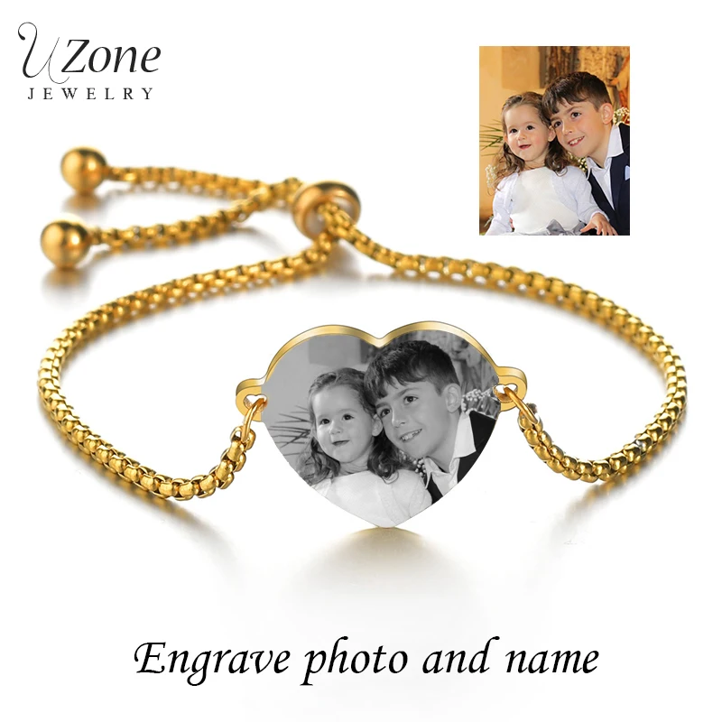 UZone Custom Engraved Photo Name Heart Bracelet for Women Adjustable Stainless Steel Personalized Bracelet Birthday Party Gift
UZone Custom Engraved Photo Name Heart Bracelet for Women Adjustable Stainless Steel Personalized Bracelet Birthday Party Gift