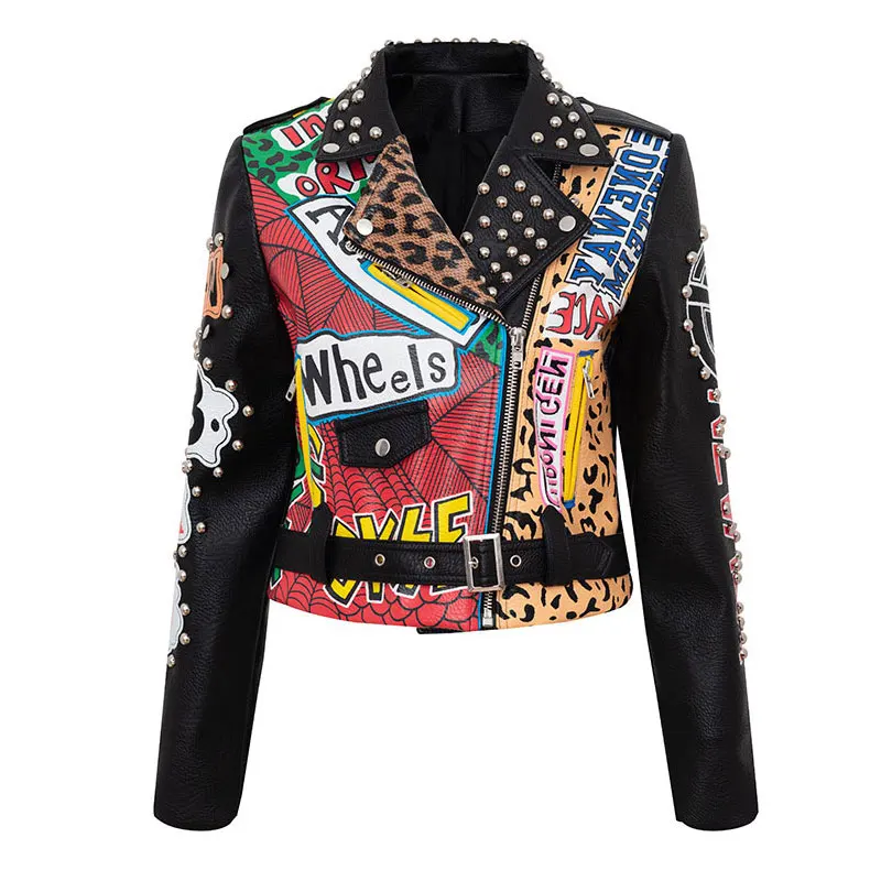 Spring Faux Leather Jacket Women Leopard Punk Style Skull Rivet and Chain High Waist Motor Jackets
Spring Faux Leather Jacket Women Leopard Punk Style Skull Rivet and Chain High Waist Motor Jackets
