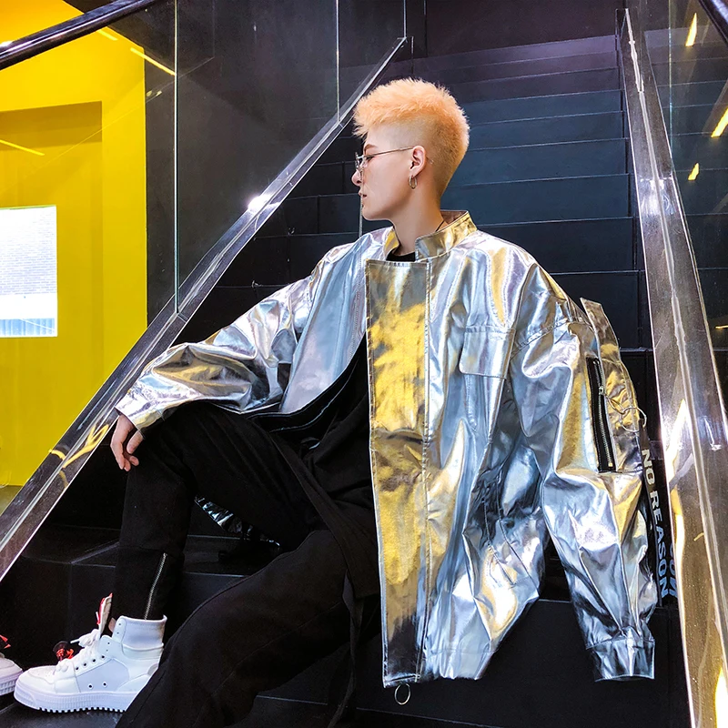 Casual Male Women Loose Coat Stage Team Clothing Plus Size Fashion Men Streetwear Hip Hop Glossy Jacket Golden silver
Casual Male Women Loose Coat Stage Team Clothing Plus Size Fashion Men Streetwear Hip Hop Glossy Jacket Golden silver
