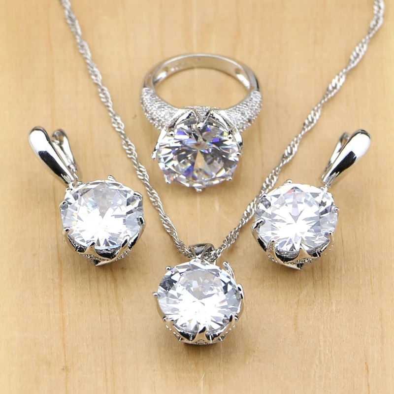 Silver 925 Bridal Jewelry White Zircon Beads Jewelry Sets For Women Wedding Accessories Earrings/Pendant/Necklace/Rings
Silver 925 Bridal Jewelry White Zircon Beads Jewelry Sets For Women Wedding Accessories Earrings/Pendant/Necklace/Rings