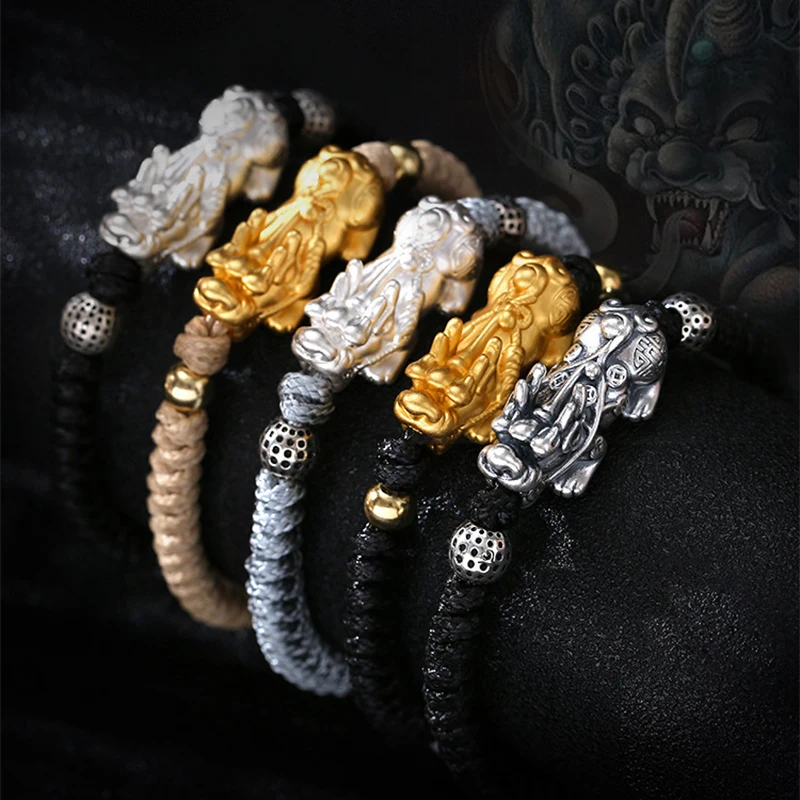 Men's & Women's Pixiu Hand Bracelets Fashion 3D Hard 999 Pure Silver Hand Woven Braided Lucky Multi Color Chinese Knots Bracelet
Men's & Women's Pixiu Hand Bracelets Fashion 3D Hard 999 Pure Silver Hand Woven Braided Lucky Multi Color Chinese Knots Bracelet
