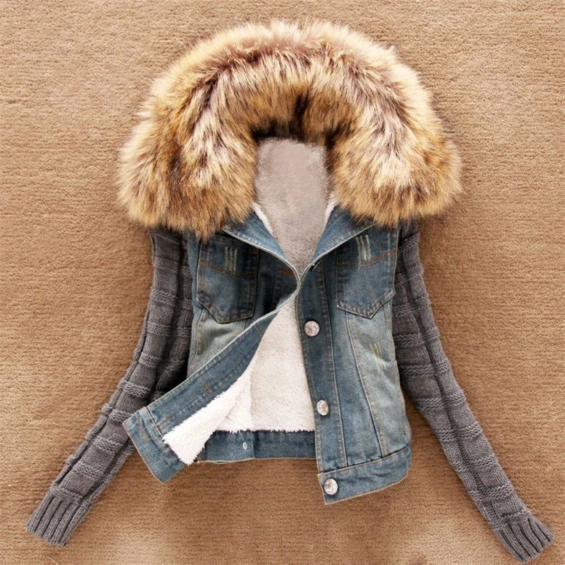 Autumn Winter Denim Jacket Women Lambswool Cowboy Coats With Fur Collar Long Sleeves Warm Coat
Autumn Winter Denim Jacket Women Lambswool Cowboy Coats With Fur Collar Long Sleeves Warm Coat