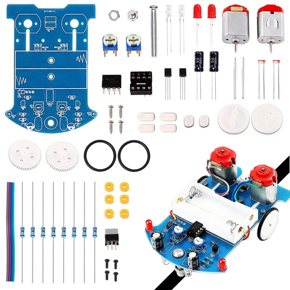 DIY Electronic Kit Smart Robot Car Soldering Practice Intelligent Tracking Line Car Photosensitive Robot Patrol Automobile Parts
DIY Electronic Kit Smart Robot Car Soldering Practice Intelligent Tracking Line Car Photosensitive Robot Patrol Automobile Parts