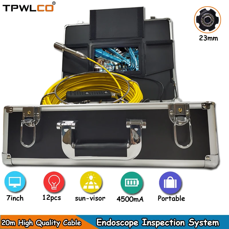 20m High Quality Cable 23mm Pipeline Equipment Camera With 12pcs LEDS Industrial Endoscope Inspection Device System 7" Monitor
20m High Quality Cable 23mm Pipeline Equipment Camera With 12pcs LEDS Industrial Endoscope Inspection Device System 7" Monitor