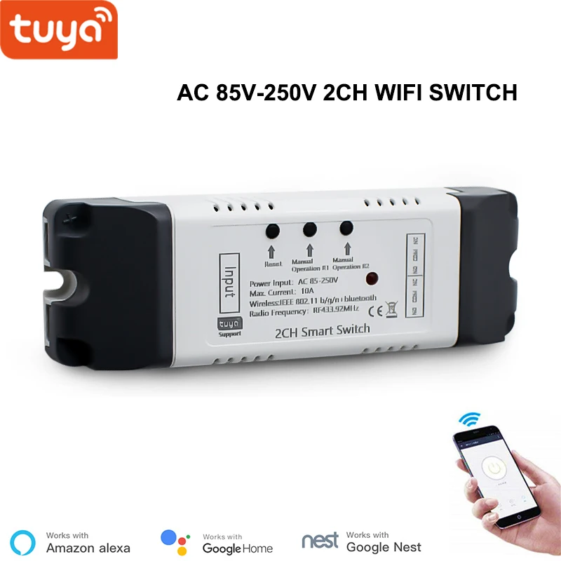 Переключатель WiFi Tuya. Умный переключатель времени. Приложение Smart Life. 2CH RF Пульт дистанционного управления Модуль реле автоматизации умного дома 85-250 В
Переключатель WiFi Tuya. Умный переключатель времени. Приложение Smart Life. 2CH RF Пульт дистанционного управления Модуль реле автоматизации умного дома 85-250 В