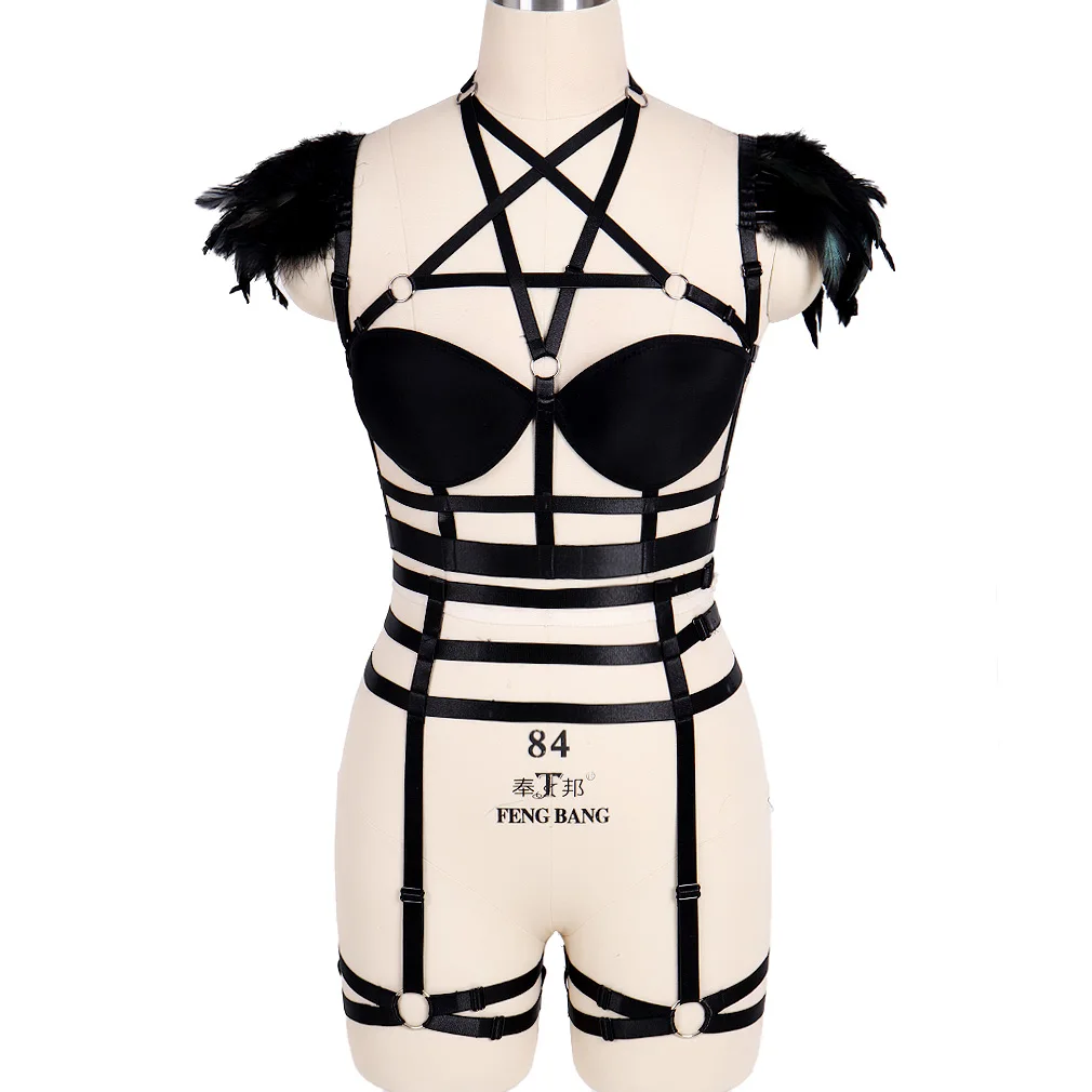 Adjustable Goth Feather Pentagram Harness Belt Rave Wear Sword Belt Women's Underwear Stocking Garter Fetish Erotic Lingerie
Adjustable Goth Feather Pentagram Harness Belt Rave Wear Sword Belt Women's Underwear Stocking Garter Fetish Erotic Lingerie