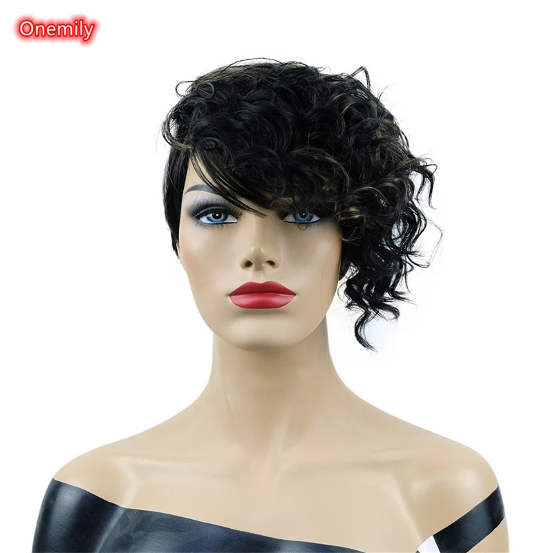 Onemily 6" Black Brown Mixed Women Short Curly Pixie Cut Hair Wig Asymmetrical Side Bang Synthetic Wigs for Women
Onemily 6" Black Brown Mixed Women Short Curly Pixie Cut Hair Wig Asymmetrical Side Bang Synthetic Wigs for Women