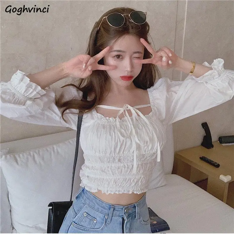 Shirts Women All-match Lace Up Ulzzang Female Chiffon Clothes Soft Fashion Bow Ruched Crop Top French Slim Sexy Fit
Shirts Women All-match Lace Up Ulzzang Female Chiffon Clothes Soft Fashion Bow Ruched Crop Top French Slim Sexy Fit