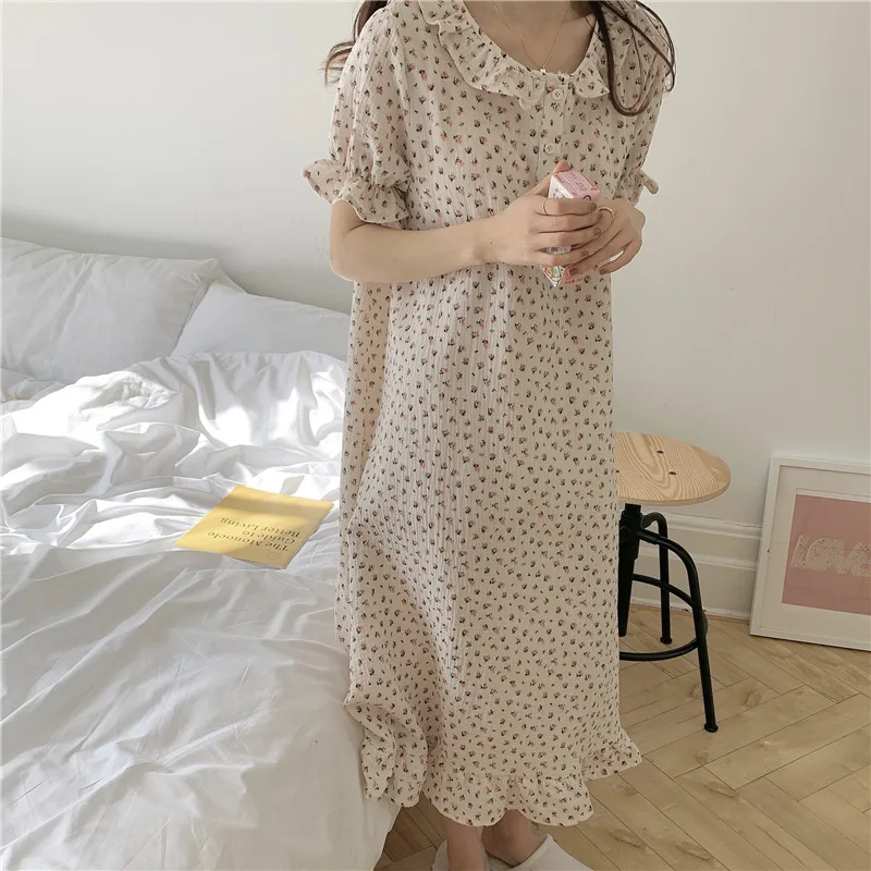 Floral Print Nightgown Women Cotton Homewear Dress Ruffles Short Sleeve Nightdress Loose Ins Home Clothes Summer Sleepdress
Floral Print Nightgown Women Cotton Homewear Dress Ruffles Short Sleeve Nightdress Loose Ins Home Clothes Summer Sleepdress