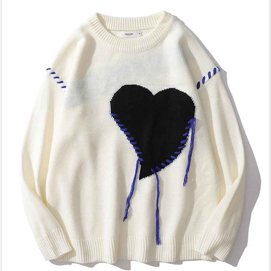 Oversized Sweaters Heart Patchwork Fashion Streetwear Hip Hop Pullover Knitted Sweater Autumn Winter Mens Knitwear Jumper Black
Oversized Sweaters Heart Patchwork Fashion Streetwear Hip Hop Pullover Knitted Sweater Autumn Winter Mens Knitwear Jumper Black