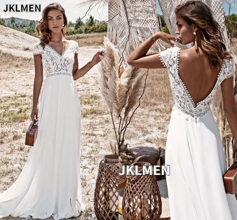 Bohemian Wedding Dress Vintage Lace Boho 2021 A-Line Simple Beach Bridal Gowns Chiffon Floor Length V-Neck Brush Train Backless
Bohemian Wedding Dress Vintage Lace Boho 2021 A-Line Simple Beach Bridal Gowns Chiffon Floor Length V-Neck Brush Train Backless