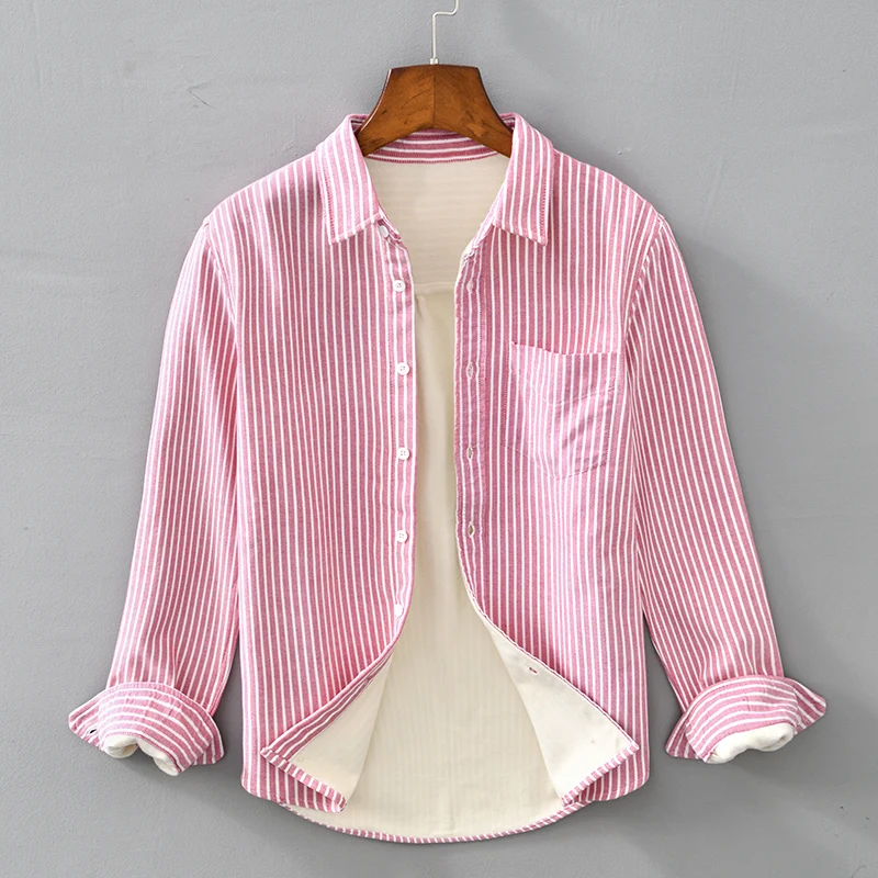 New arrival long-sleeve casual striped pink cotton shirts men brand trendy plus velvet warm thick shirt for men ropa hombre
New arrival long-sleeve casual striped pink cotton shirts men brand trendy plus velvet warm thick shirt for men ropa hombre