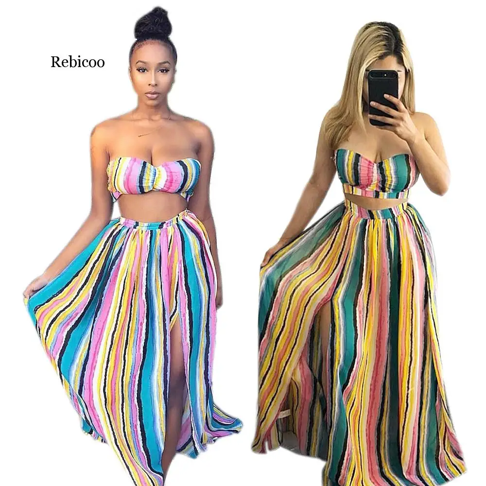 Sexy Split 2 Piece Set Summer Women Skirt Top Striped Sleeveless Crop Top and Skirt Women Set Strapless Women Clothes Set
Sexy Split 2 Piece Set Summer Women Skirt Top Striped Sleeveless Crop Top and Skirt Women Set Strapless Women Clothes Set
