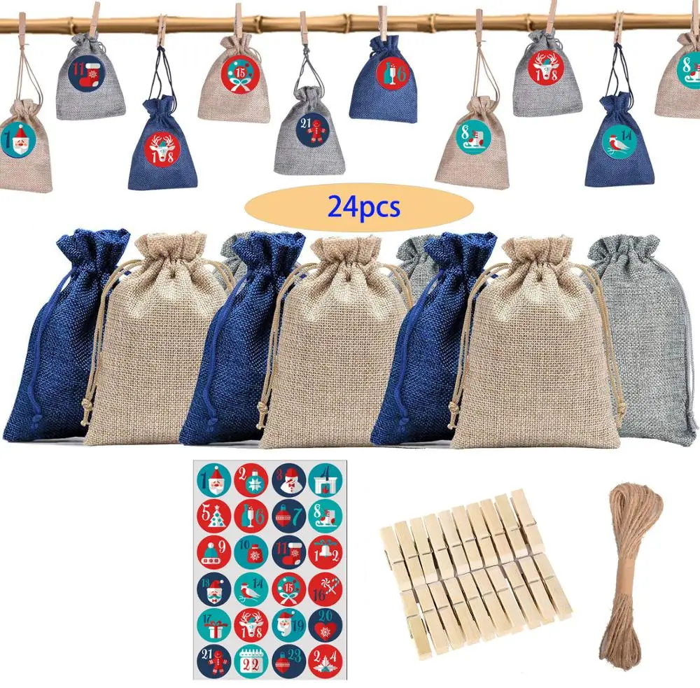 24pcs Christmas Gift Bags Calendar Countdown Jute Bag Candy Storage Pouch DIY Christmas Advent Calendar Bag calendrier avent
24pcs Christmas Gift Bags Calendar Countdown Jute Bag Candy Storage Pouch DIY Christmas Advent Calendar Bag calendrier avent