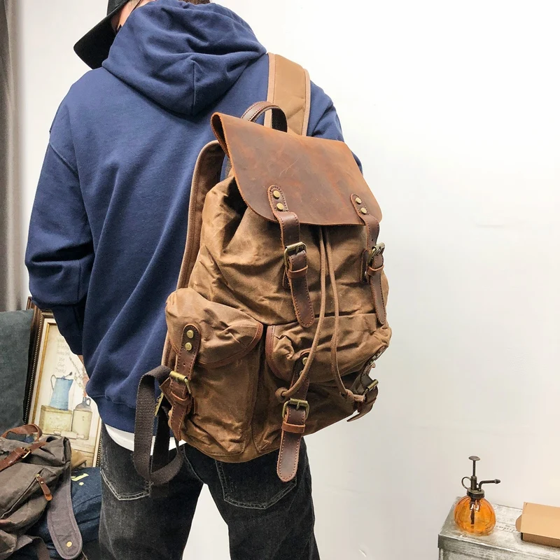 Backpack Outdoor Mountaineering Travel Leisure Retro Drawstring Oil Wax Canvas Bag American Retro Trend Laptop Bag
Backpack Outdoor Mountaineering Travel Leisure Retro Drawstring Oil Wax Canvas Bag American Retro Trend Laptop Bag