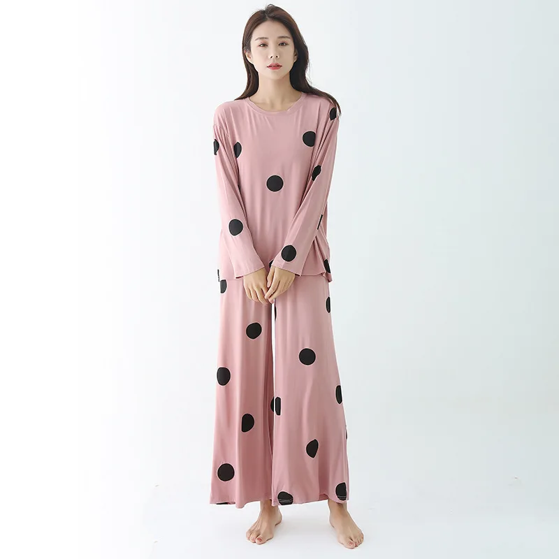 Modal Pajamas Sets Polka Dot Sleepwear Lady 2PCS Sleep Suit Sexy O-neck Shirt&pants Nightwear Elastic Waist Casual Home Clothes
Modal Pajamas Sets Polka Dot Sleepwear Lady 2PCS Sleep Suit Sexy O-neck Shirt&pants Nightwear Elastic Waist Casual Home Clothes