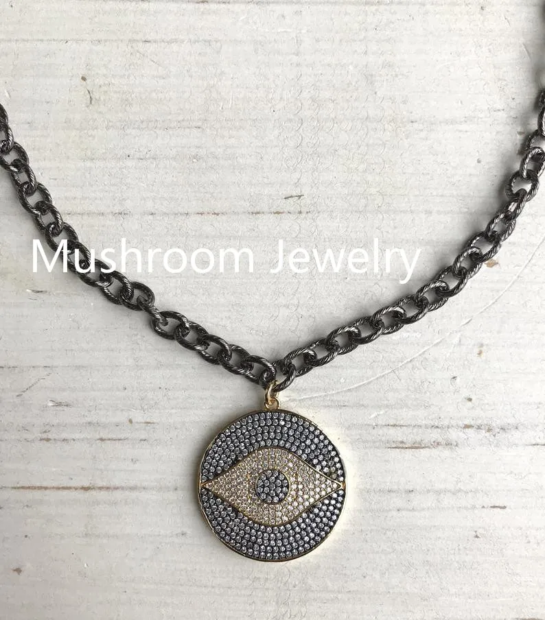 Pave Micro CZ Beaded Eyes Charm Gunmetal Color Chain Choker Necklace ,GunMETAL Charm Pendant Short Necklace
Pave Micro CZ Beaded Eyes Charm Gunmetal Color Chain Choker Necklace ,GunMETAL Charm Pendant Short Necklace