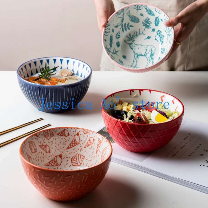 15cm 6 Inch Japanese Style Ceramic Bowls Embossed Ramen Bowl Relief Non-slip Soup Bowls Tableware Big Salad Mixing Bowl
15cm 6 Inch Japanese Style Ceramic Bowls Embossed Ramen Bowl Relief Non-slip Soup Bowls Tableware Big Salad Mixing Bowl