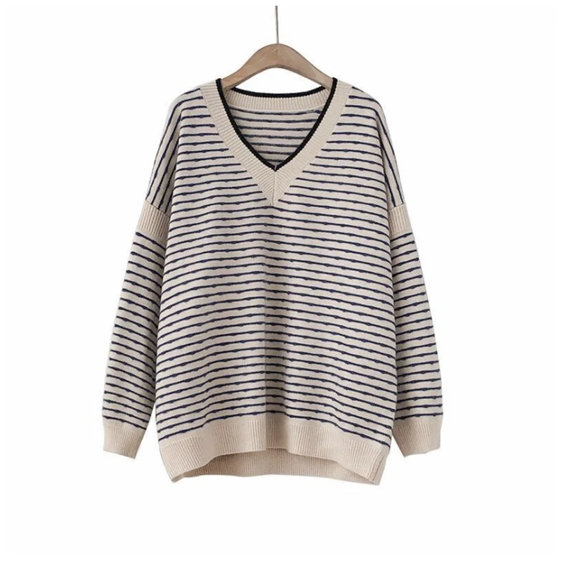 Sweaters Women 2021 Fashion Stripe Loose V-Neck Knitting Sweaters Vintage Long Sleeve Casual Chic Oversized Jumper Female Top
Sweaters Women 2021 Fashion Stripe Loose V-Neck Knitting Sweaters Vintage Long Sleeve Casual Chic Oversized Jumper Female Top